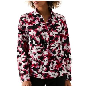 New Women's Size Medium Rafaella Pullover Crepe Blouse Floral
